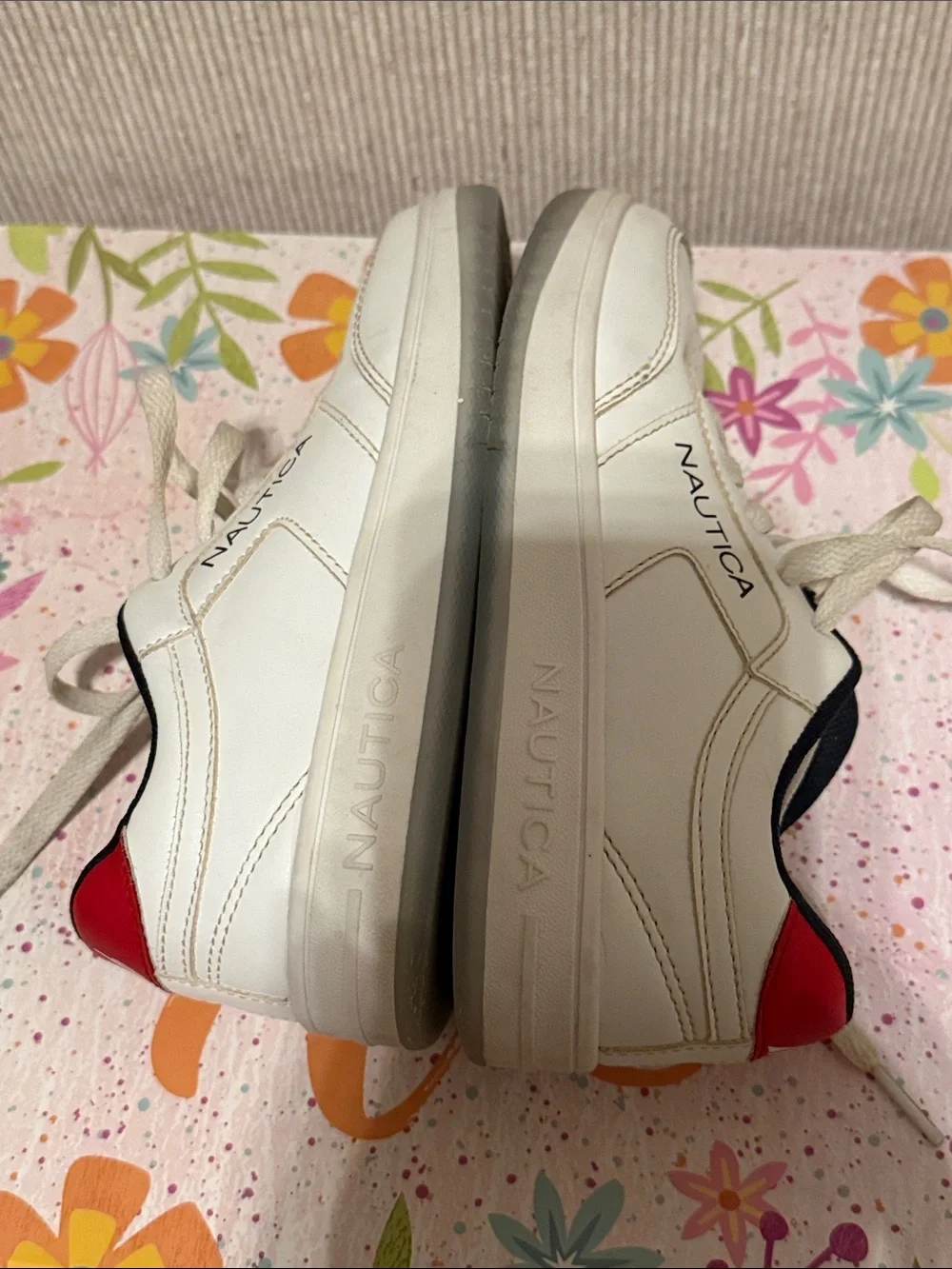 Nautica Kids White Sneakers with Navy and Red Trim